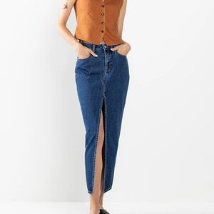 Denim Maxi Skirt with Front Slit/90's style/ Y2K